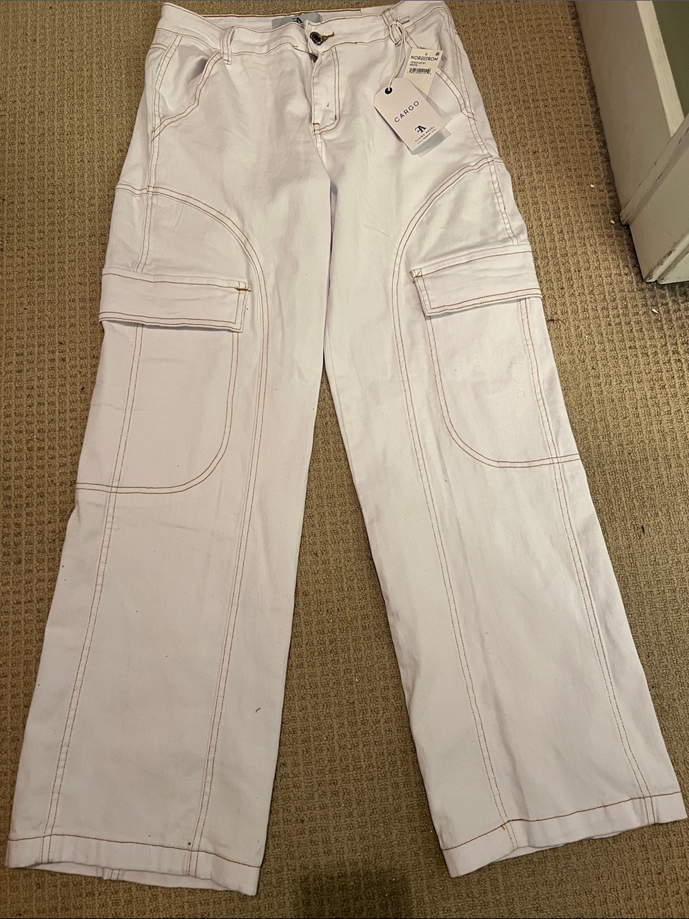 Flying Angel Wide-Leg Cargo Jeans in white — Cargo NWT Sz 30
